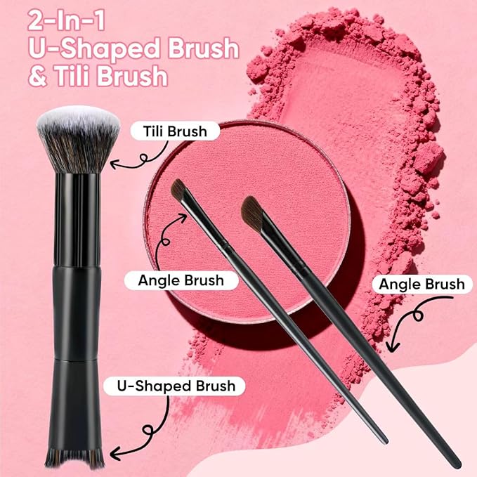 3pcs Nose Contour Brush Set,2-in-1 Nose Contour Brush,Professional Makeup Brush Set for Eye Shadow and Shaping Beauty