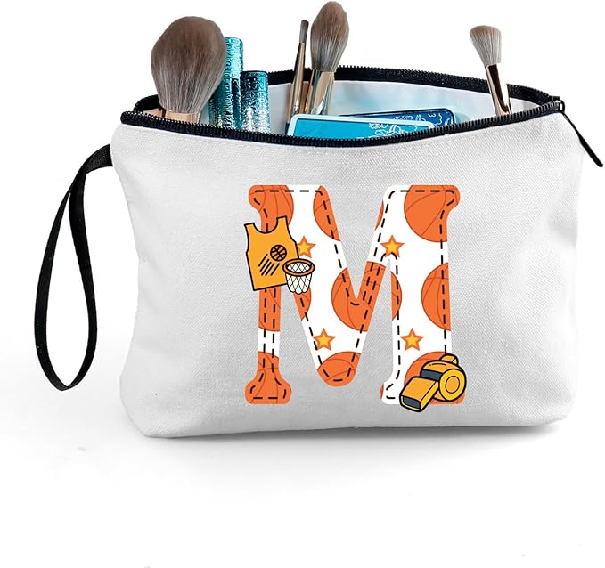 ARIOSEY Basketball Gifts Monogrammed Cosmetic Travel Makeup Bag Basketball Accessories Purse Graduation Birthday Gifts for Girls Coaches Daughters Team Friend Mom Player,Christmas-M