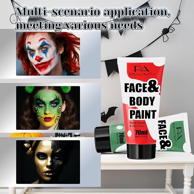 Silver Face Paint 70ml Large Capacity - Non-Toxic Washable Body Paint for Halloween Skeleton Ghost Looks, Full Coverage Face Body Paint for Halloween SFX Cosplay Makeup ,Costume Events