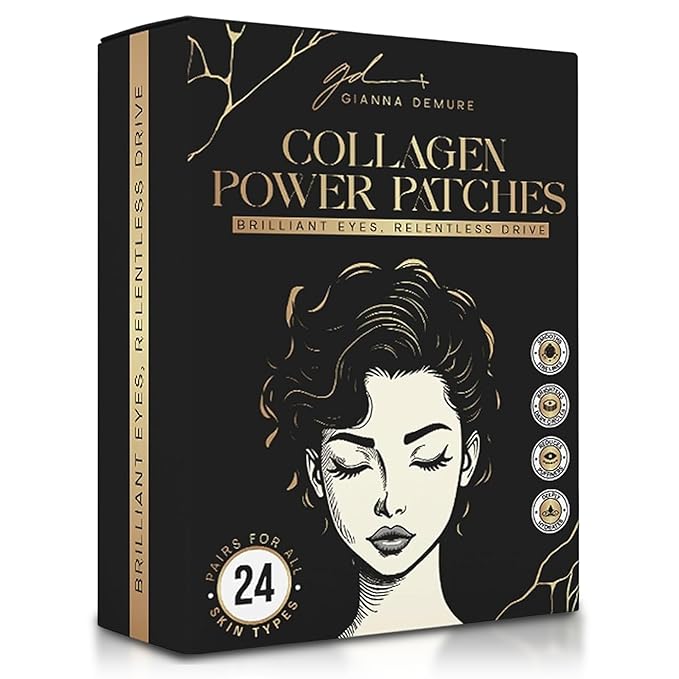 Gianna Demure Undereye Mask Patches for Dark Circles, Puffiness & Wrinkles, Gold Eye Mask with Collagen, Caffeine & Hyaluronic Acid, Vegan & Cruelty-Free Eye Patches for Women and Men (24 Pairs)