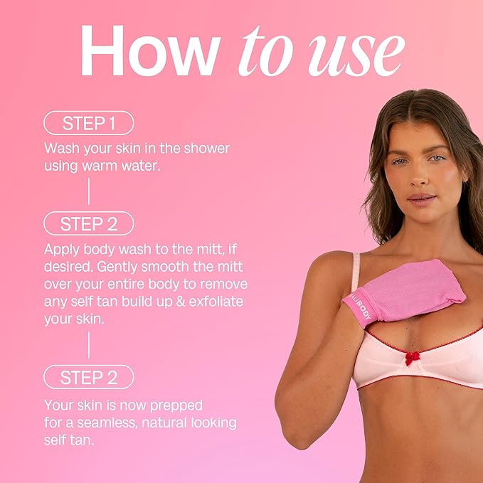 Bali Body Pink Exfoliating Mitt | Self Tan Remover for Fake Tan | Reusable Double-Sided Tanning Eraser | Gentle Exfoliator to Remove Self Tanner, Sunless Tanner & Tanning Lotion