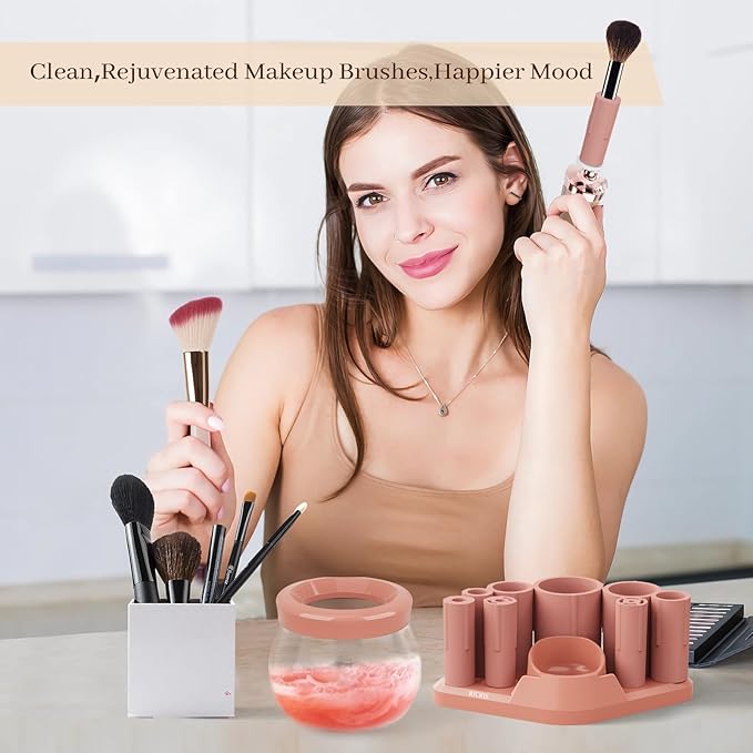 RICRIS Electric Makeup Brush Cleaner and Dryer Machine - Super Fast Clean and Dry Make Up Brushes - Automatic Cosmetic Brush Spinner Washer Tools