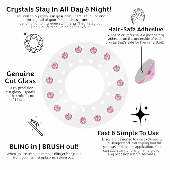 blinger® Shimmer Crystal Refill Pack – as seen on Shark Tank | 5 Discs – 75 Precision-Cut Glass Crystals | Hair-Safe Accessories | Styling Tool not included | Light Rose 5 mm
