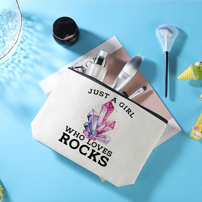 Geology Makeup Bag, Rock Lover Gifts for Women Christmas birthday Gifts, Geologist & Geology Teacher Gifts,Just A Girl Who Loves Rocks Cosmetic Bag Zipper Pouch Toiletry Bag