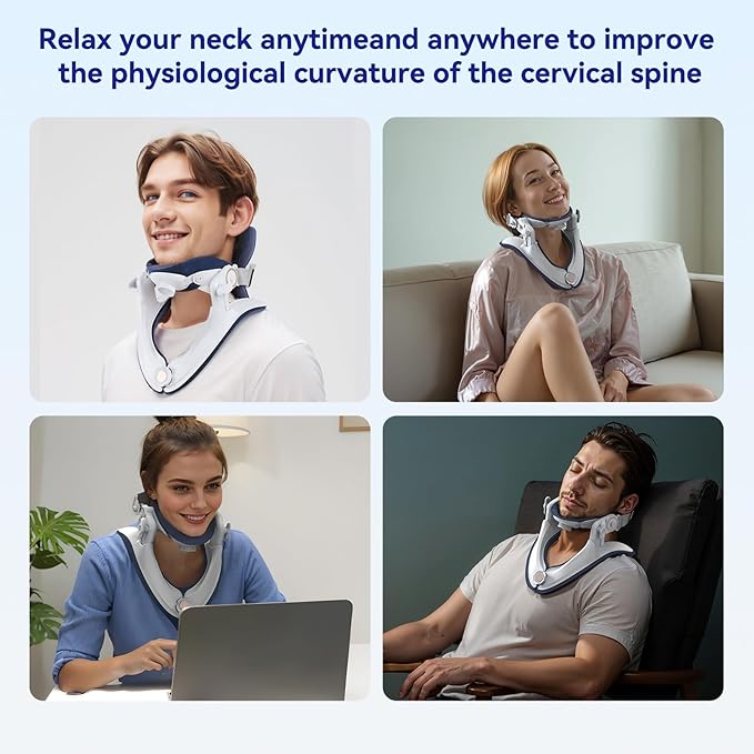 Cervical Traction Device, Adjustable Neck Stretcher for Pain Relief, Lightweight Neck Support Brace for Cervical Spine Decompression, Ergonomic Design for Home, Office & Travel Use
