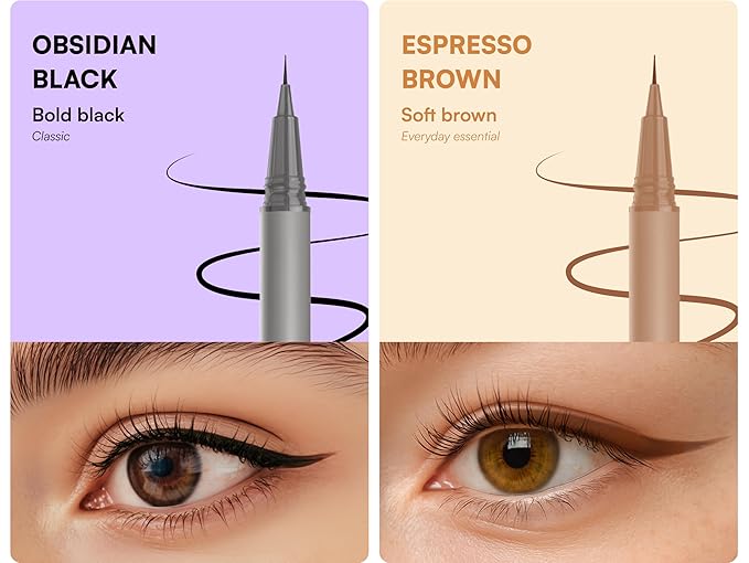 Silksnap Precision Liquid Eyeliner, Ultra Fine 0.01mm Tip, Smudge-Proof Waterproof Formula, Perfect for Beginners, Smooth Flow Drama-Proof (Brown) (BROWN)