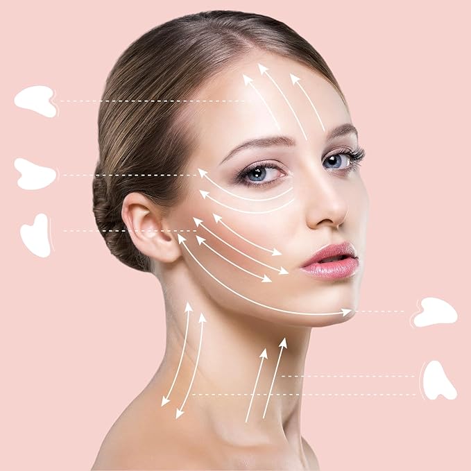 Gua Sha Facial Tools Guasha Tool Gua Sha Jade Stone for Face Skincare Facial Body Tensions Reduce Puffiness Festive (Pink)