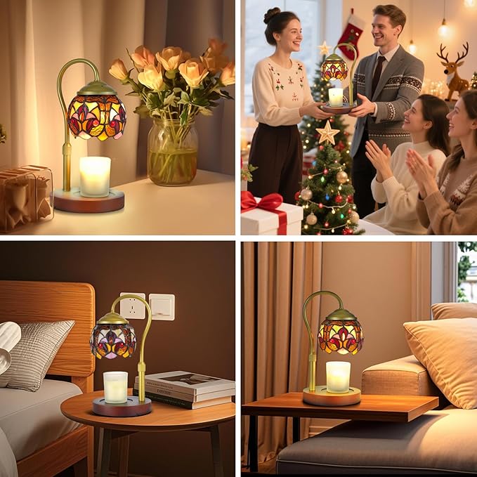 Baroque Tiffany Style Candle Warmer Lamp,Handcrafted Stained Glass Home Decor with LED Bulb,Flameless Wax Melter for Living Room, Bedroom, Housewarming Gifts. (Baroque)
