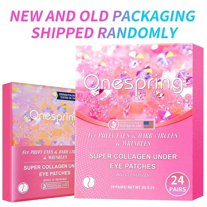 Onespring Eye Masks (8 Pairs) - Travel Essentials - Under Eye Patches for Dark Circles, Puffiness, Fine Lines with Collagen, Revitalises and Refreshes Your Skin, Bridesmaid Gifts for Her