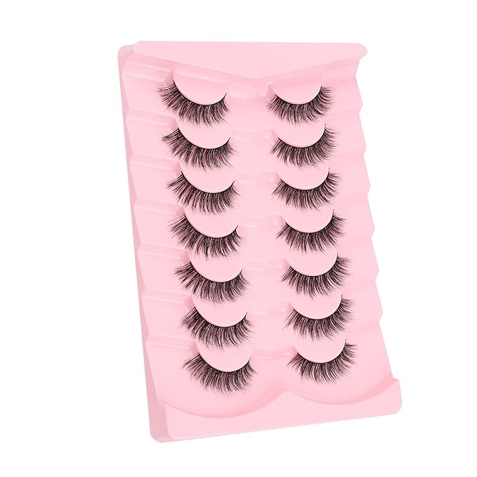 Lashes False Eyelashes 13MM Wispy Lashes Pack Fluffy Lash Strips False EyeLashes with Thin Band C Curl Natural Lashes Fake Eyelash 7 Pair Siligli