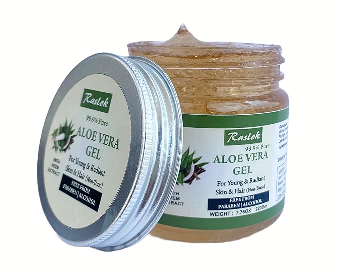 Raslok Aloe Vera Gel | 100% Pure and Natural Aloe Gel | For Moisturizing Face Skin & Hair Care | Durable Moisturizing Hydrating Soothing | Non-Sticky (Neem, 7.76 OZ)