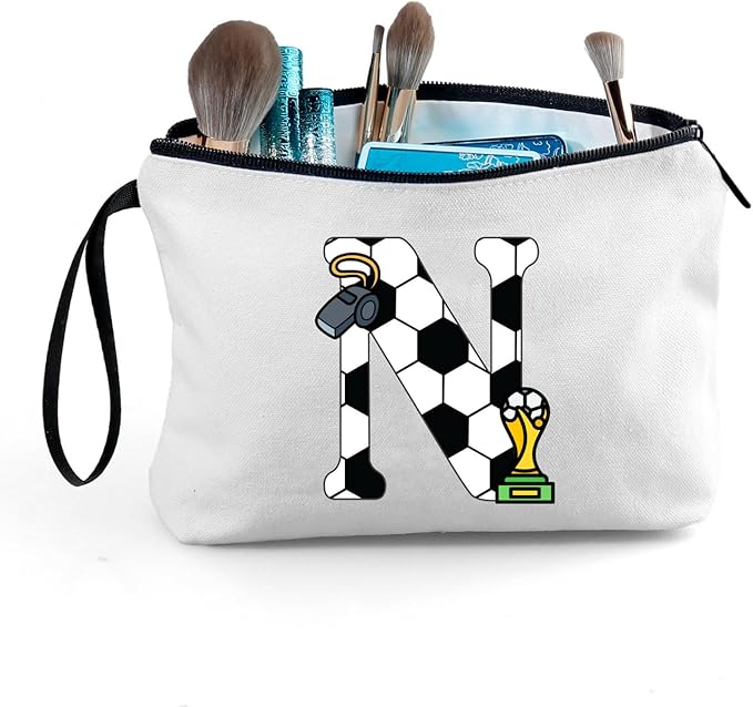ARIOSEY Soccer Gifts Personalized Soccer Ball Cosmetic Bag for Purse Birthday Inspirational Gifts for Girls Women Team Coach Mom Stuff Travel Organizer-N
