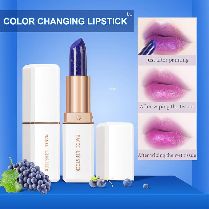 Color Changing Lipstick, 6-Colors Lip Stain Temperature Activated Vegan Formula, Magic Lipstick Long-Lasting, Nourishing, Cruelty-Free & Vegan #dark purple