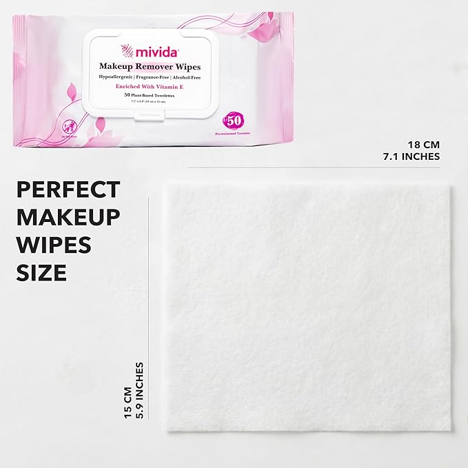 mivida Hypoallergenic Makeup Remover Wipes Bulk with Vitamin E, 1000 count (20×50) Value box, Fragrance Free Makeup Wipes for Sensitive Skin, Gently Removes Makeup & Oil, Alcohol Free