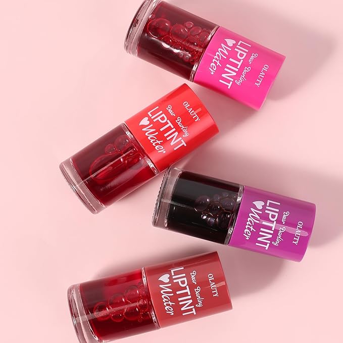 Lip Tint Stain Set, Korean Lip Tint Glossy Lip Stain Plumping Mini Liquid Lipstick, Multi-use Lip and Cheek Tint, Long-Wear Lip Stain Non-Stick Cup Smudge-proof & Lightweight Lip Tint (Cherry)