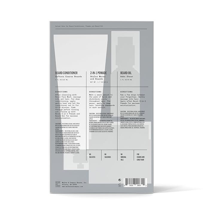 Bevel Mens Beard Grooming Kit - Includes Beard Conditioner, Hair Nourishing Pomade, and Beard Oil to Soften, Hydrate and Strengthen Beard and Reduce Skin Irritation and Redness