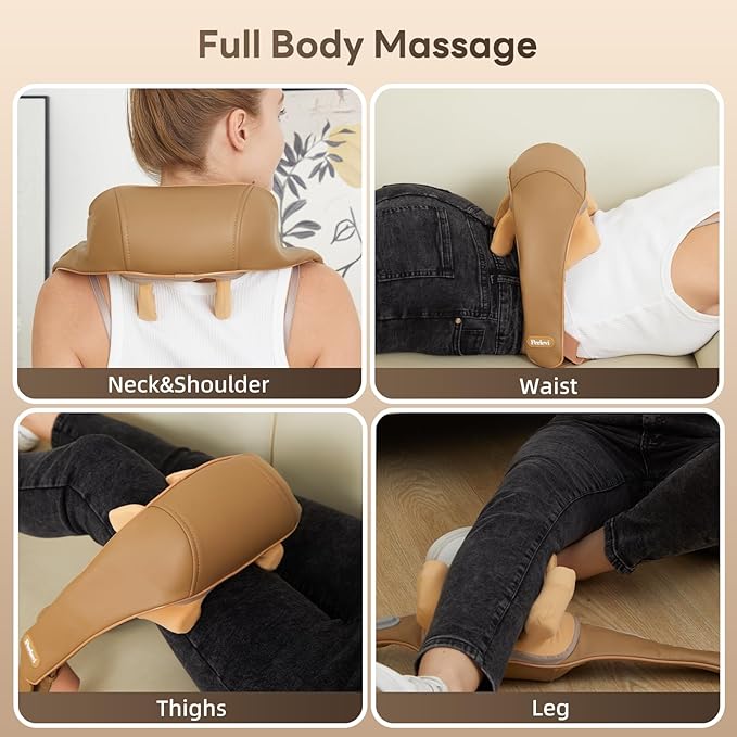 Neck Massager for Pain Relief Deep Tissue with Heat -Cordless Shiatsu 6D Kneading Massage for Neck,Shoulder,Christmas Gifts for Women/Men/Mom/Dad(PU-Yellow Brown)
