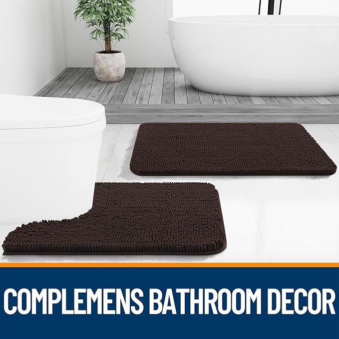 OLANLY Bathroom Rugs 47x17, Extra Soft Absorbent Chenille Bath Rugs, Rubber Backing Quick Dry, Machine Washable Bath Mats for Bathroom Floor, Tub and Shower, Home Decor Accessories, Brown
