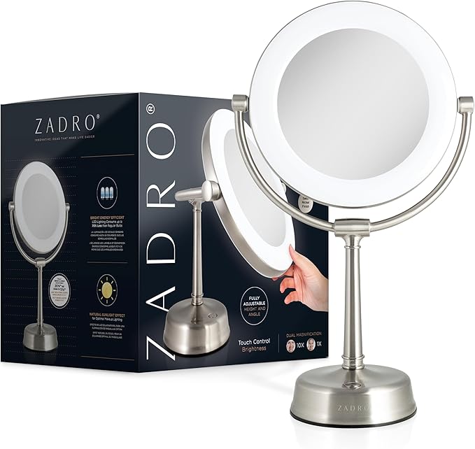 Zadro 12" Lexington LED Lighted Makeup Mirror with Magnification & Infinity Dimmer Touch Pad (Large | 12" x 20.75" | 10X/1X, Rose Gold)