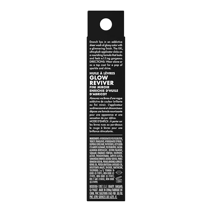 e.l.f. Glow Reviver Lip Oil, Nourishing and Hydrating with High-Shine Glimmer Finish & Sheer Wash Of Color, Minty Scent, Non-Sticky, Vegan & Cruelty-free, Princess Cut