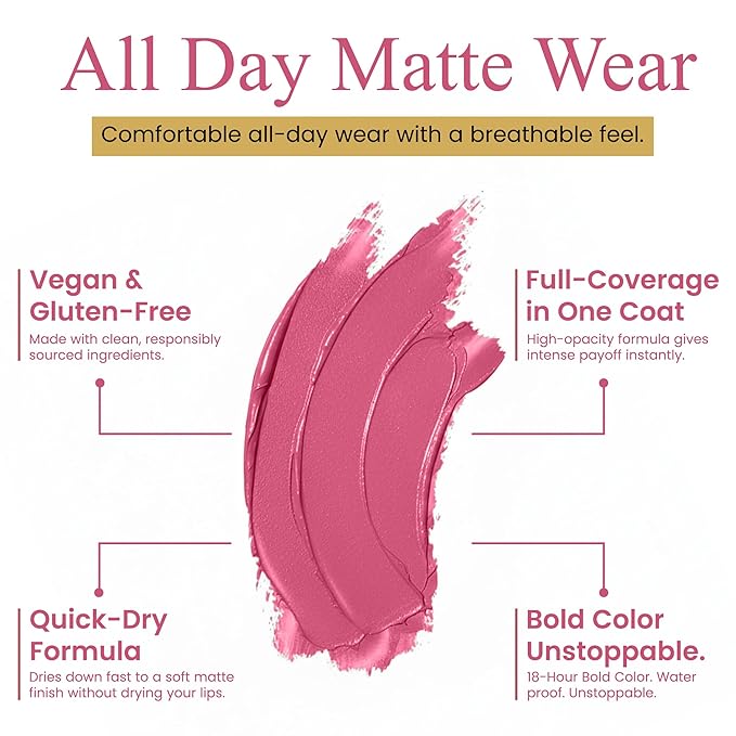 Rougine Liquid Lipstick & Lip Liner Set for Women โ Smooth Matte French Kiss Shade, Long-Lasting Waterproof Lipstick, Smudge-Resistant Lip Makeup, Soft Glide Liner โ Vitamin E & Shea Butter