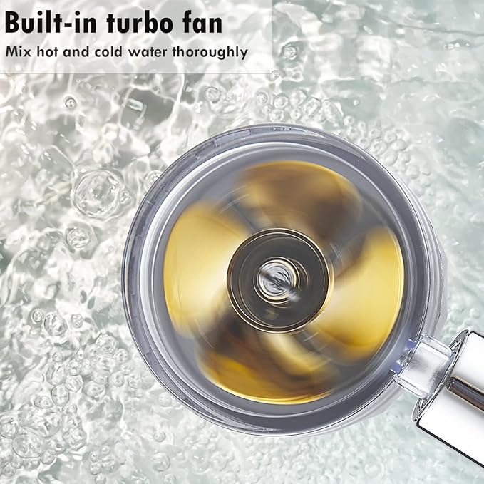 ANTOWER High Pressure Handheld Showerhead with filters Vortex hydro jet Turbo Propeller 360 Degrees Rotating Easy Install(I-Blue)
