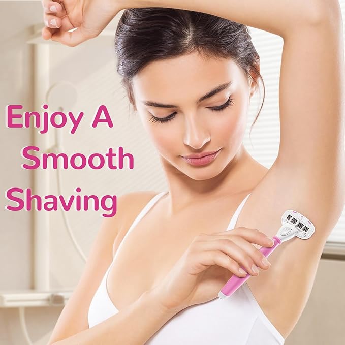 DreamGenius Razors for Women Include 1 Non-Slip Handles and 7 Blade Refills with a Shower Holder, 5 Premium Blades Women's Razors for Shaving with 360° Lubrication Reduces Irritation, Pink