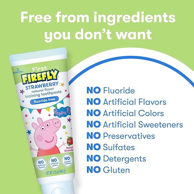 Firefly First Peppa Pig Training Kit, Light Up Toothbrush with Extra Soft Bristles and Natural Strawberry Flavor Training Toothpaste, 1.75 oz