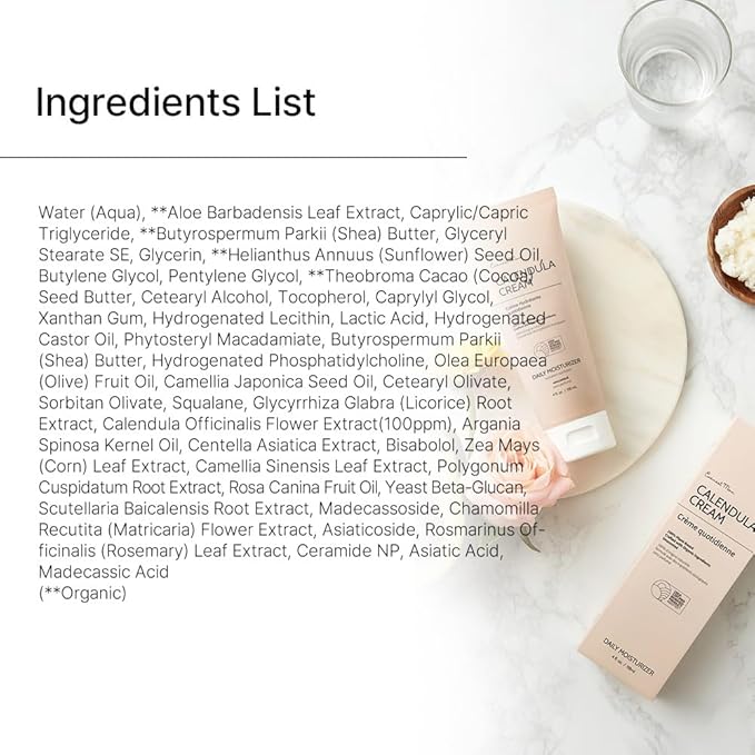 Earnest Mom Calendula Cream | Face Moisturizer for Sensitive, Dry Skin | With Cica & Ceramide for Skin Barrier Repair & Hydration | 100% Plant Based
