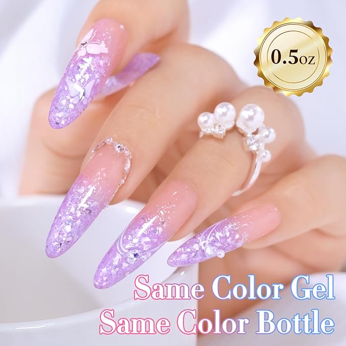 Double Rhythm 0.5Oz Glitter Gel Polish Same Color Same Bollte Shimmer Reflective Color for Nail Art Salon DIY Soak Off 15ml Nail Lamp Gel Polish at Home (Shell Purple-B1202)