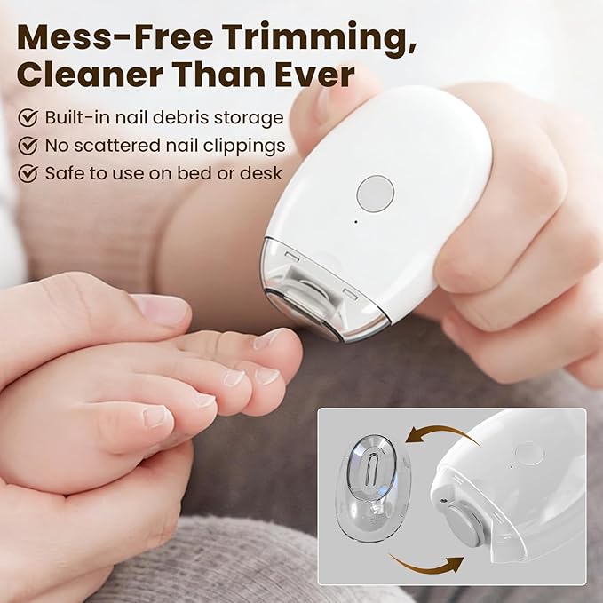 Electric Automatic Nail Clipper & Trimmer,3-in-1 Nail Clipping Filing Polishing Tool with 3 Adjustable Speeds, LED Light, Rechargeable Type-C for Adult Senior (1 pcs)
