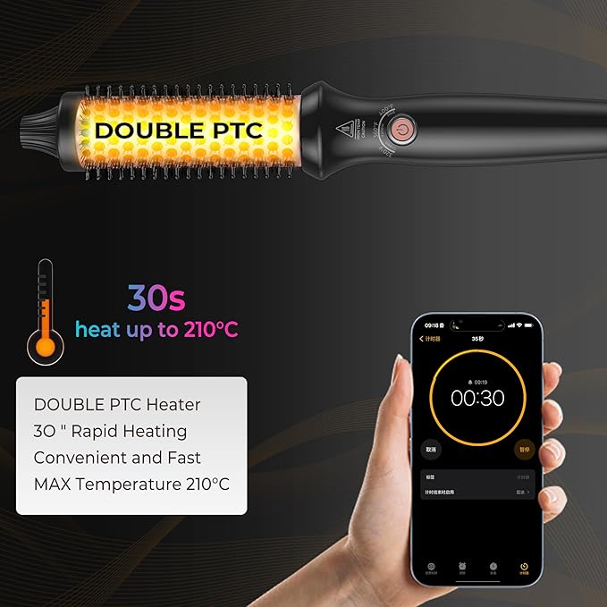 Thermal Brush-Blowout brushs,10 Temperatures LCD Display Upgrade to 400°F 1.5 in Heated Round-Brush Curling Iron Heated Ceramic Tourmaline Ionic Comb 110-240V Volum for Any Hair Type