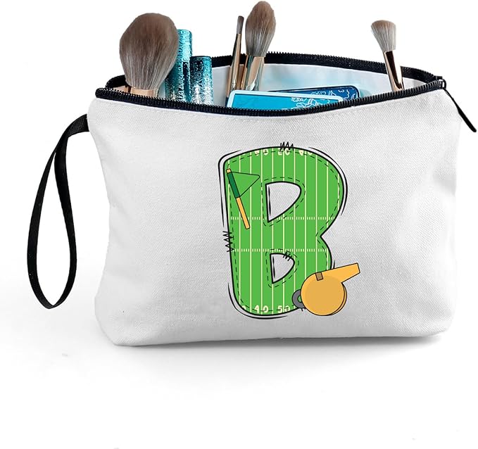 ARIOSEY Football Initial Birthday Graduation Gifts Cosmetic Travel Toiletry Bags Football Accessories Party Favors for Women Girls Daughter Niece Team Coach Friends -B