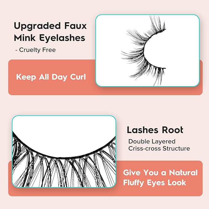 Manga Lashes Wispy False Eyelashes Natural Look 14mm Cat Eyelashes Anime Lashes 0.1mm Thin Band Manhua Lash Strips 3D Volume Strip Lash Pack C Curl Eyelash 7 Pair Siligli