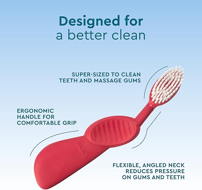 RADIUS Toothbrush, Flex Brush, Soft Bristles, Right Handed, Watermelon Brush with White Bristles, BPA Free & ADA Accepted, Pack of 1