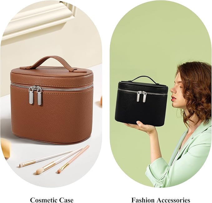 honitty Makeup Bag, Checkered Makeup Bag with Compartments and Handle, Portable Cosmetic Organizer Bags,Toiletry Bag for Women