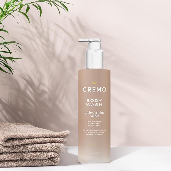 Cremo White Jasmine Amber Skin Moisturizing Body Wash for Women, Notes of White Jasmine, Red Currant, and Sweet Amber, 16 Fl Oz