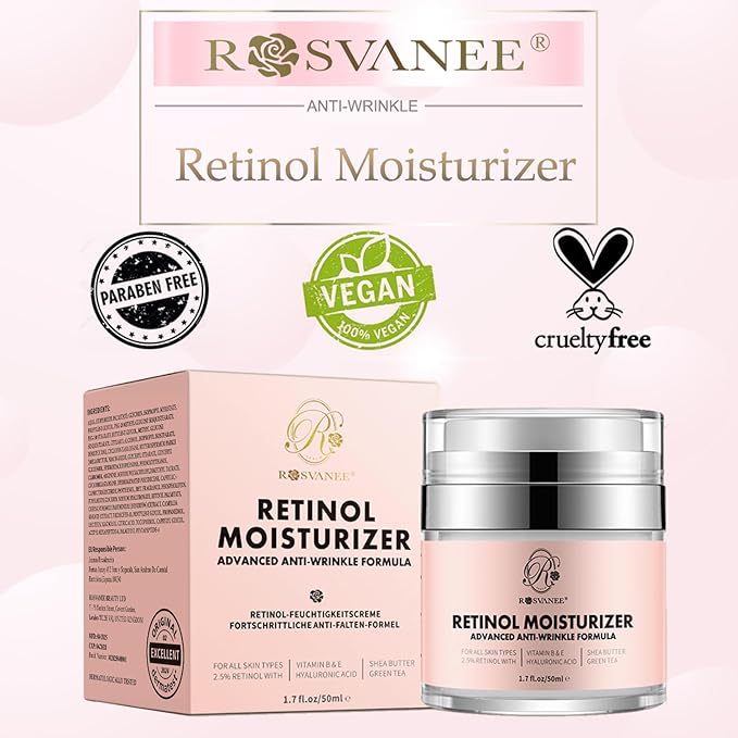 ROSVANEE Retinol Cream Face Moisturizer for Women Men Anti Aging Wrinkle Cream with Retinol, Nacinamide, AH-8 Peptides, Botanical Extracts Facial Eye Cream for Day Night