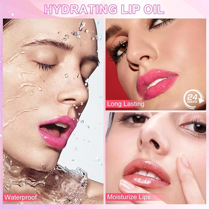 Black Color Changing Lip Oil, Temperature Change Glitter Lip Gloss, Moisturizing Plumping Lip Oil, Light Texture Non Sticky Lip Tint Oil for Lip Care (#05 Pearly Black)