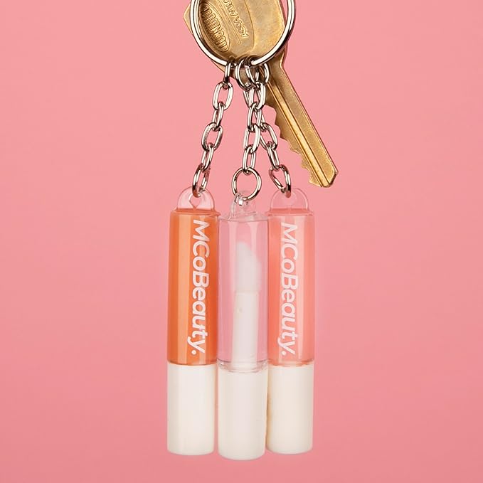 MCoBeauty - Lip Gloss Trio - 3-in-1 Gloss Keyring with Three Shades for On-the-Go Hydration & Shine - Vegan, Cruelty-Free Lip Makeup - Stocking Stuffers for Teen Girls and Women, Christmas Gifts