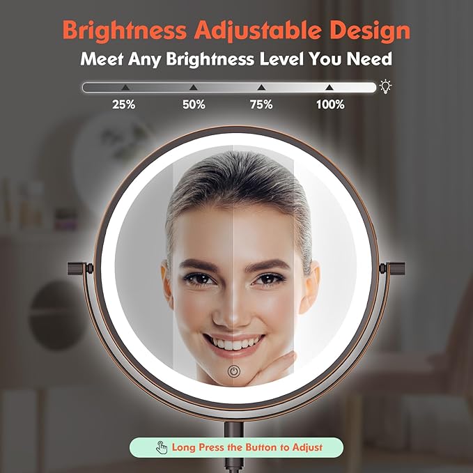 Rechargeable Wall Mounted Makeup Mirror - 8 Inch Double Sided 30X/5X Magnifying Mirror with 3 Color Lights Dimmable Touch Screen, 360ยฐSwivel 19.6 Inch Extendable Accordion Bathroom Mirror