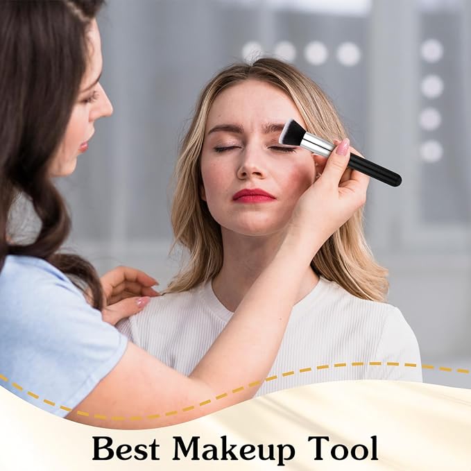 16 Pcs Flat Top Foundation Brush Face Blush Makeup Brush for Liquid, Cream, Powder, Blending, Buffing, Stippling Face Makeup Tools