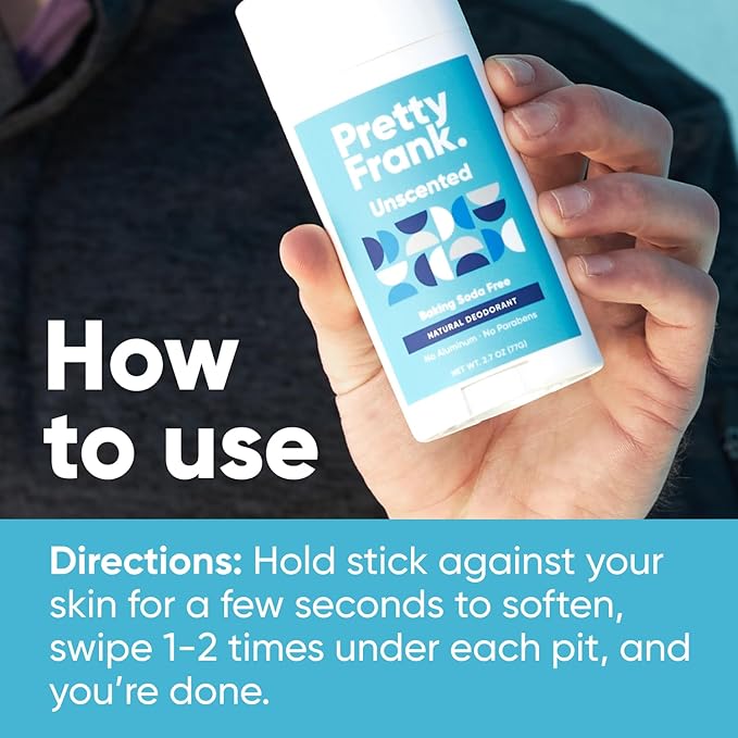 Pretty Frank Natural Aluminum-Free Deodorant Stick, Baking Soda-Free, Unscented (1-Pack) | Sensitive Skin Friendly, Effective Odor Control for Women & Men, Organic Ingredients, No Added Fragrance