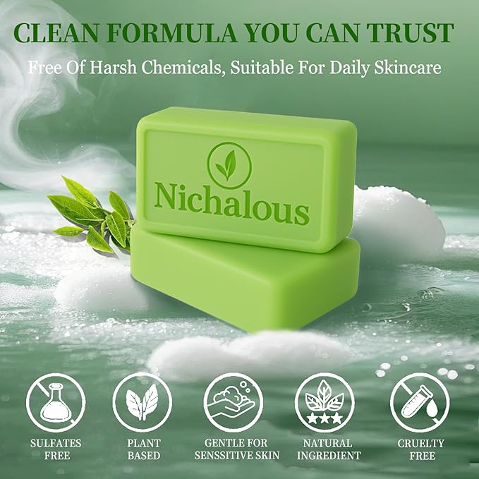 3PCS Tea Tree Soap, Purifying Body Soap Bar with Tea Tree Oil & Coconut Oil, Gentle Cleanser for Healthy, Looking Skin, Plant-Based Formula for Face & Body