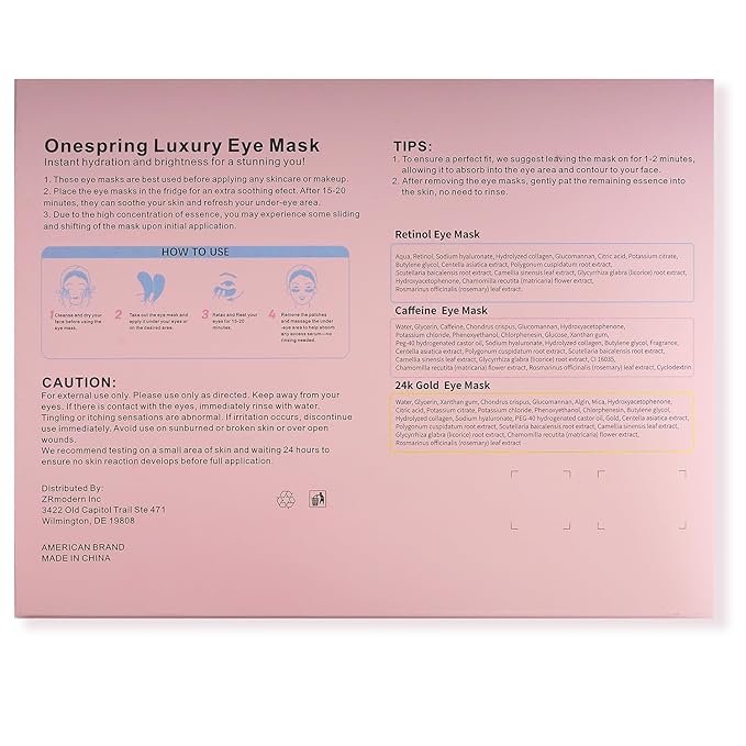 Onespring Eye Masks (24 Pairs) - Gifts for Her - Caffeine, 24K Gold and Retinol Under Eye Patches for Puffy Eyes, Dark Circles & Fine Lines, Bachelorette Party Favors, Birthday, Valentine's Day Gift