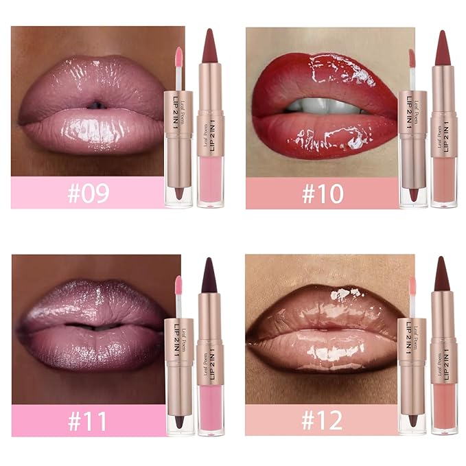 2-in-1 Double-Ended Matte Lip Liner & Lip Gloss Duo, Plum Berry Ombre Lip Combo Pencil, Lip Liner and Lipstick Gloss Set for Defined & Fuller Looking Lips (#08 Plum Berry Ombre)