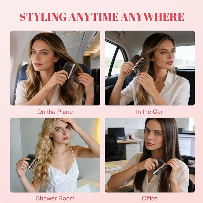 Mini Hair Straightener Portable 2026 Cordless Curling Iron Small Flat Steam Hair Straightener Brush Travel Hot Styling Tools for Women Wireless Tiny Ceramic Hairdressing Comb Size