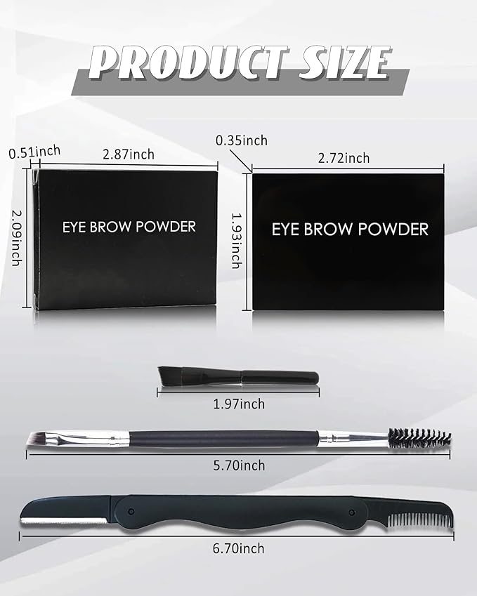 Eyebrow Powder Kit,3 Color Auburn Brown Black Gray Eye Brow Powder Palette with Razor Brush, Long Lasting Waterproof Brow Filler Fill & Sculpt Full Eyebrows, Christmas Makeup Gift Set for Women-03