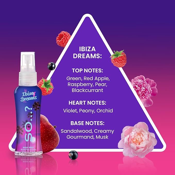 So...? Escapes Body Mist Gift Set - Perfumes for Women - Everyday Body Spray - Vegan, Cruelty-Free - Fragrance Gifts - 4 pcs (Pack of 2)
