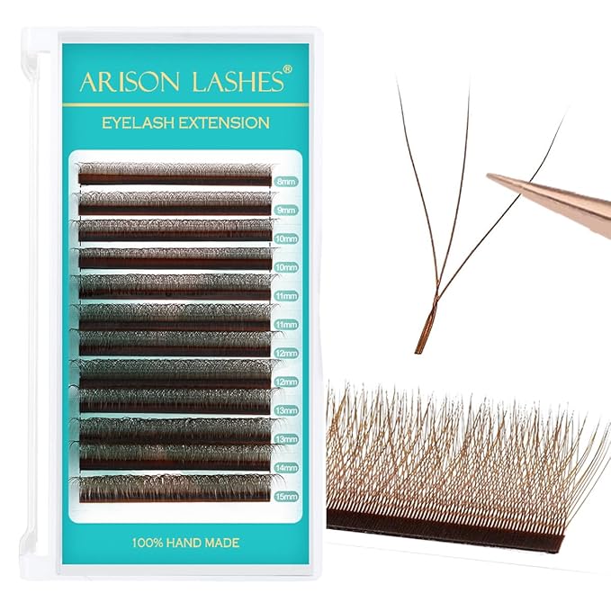 W Lash Extensions 3D Eyelash Extensions Volume Premade Fan Individual Lashes Matte Black W Lashes 12 Rows(Brown-3D-W-0.07C-11mm)
